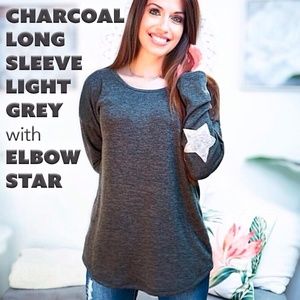 Charcoal Long Sleeve Light Grey Elbow STAR Top